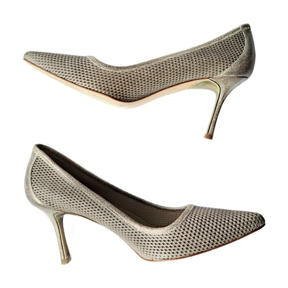 DONALD J PLINER Torin Platino Metallic Brush Off Leather Heels Women’s 8.5 Gold - Picture 5 of 10